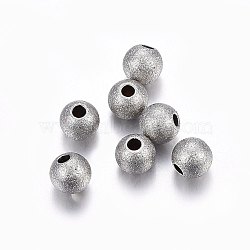 Tarnish Resistant 304 Stainless Steel Textured Beads, Round, Stainless Steel Color, 5x4.5mm, Hole: 1.5mm(STAS-F174-32P)