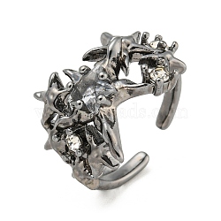 Star Zinc Alloy Open Cuff Ring, with Crystal Rhinestone, for Women, Gunmetal, 16.5mm, Adjustable(RJEW-Z048-01B-04)