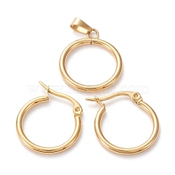 304 Stainless Steel Jewelry Sets, Hoop Earrings and Pendants, Ring, Golden, Hoop Earrings: 19x20.5x2mm, Pin: 0.6x1mm, Pendant: 23x19x2mm, Hole: 6x3mm(SJEW-G077-30G-A)
