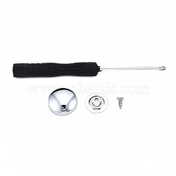 DIY Clothing Button Accessories Set, include 6Pcs Brass Craft Solid Screw Rivet, with Stainless Steel Findings and Plastic, Flat Round, and 1Pc Iron Cross Head Screwdriver, with Plastic Handles, Platinum, 15x7mm(FIND-T066-02A-P)