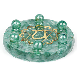 Resin Chakra Round Display Decoration, with Natural Green Aventurine Chips inside Statues for Home Office Decorations, 100x25mm(PW-WG65353-04)