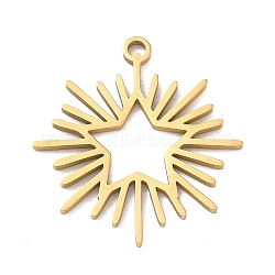 304 Stainless Steel Pendants, Starburst Charms, Ion Plating(IP), Real 18K Gold Plated, 26x24x1.2mm, Hole: 1.4mm(SA-CBAAC28-05G)
