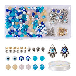 DIY Evil Eye Bracelet Making Kit, Including Natural Quartz & Lampwork Round Beads & Pendants, Alloy & Lampwork Hamsa Hand Pendant, Mixed Color, 220Pcs/box(DIY-FW0001-33)