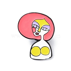 Black Zinc Alloy Brooches, Enamel Pins, for Backpack Cloth, Abstract Face, Hot Pink, 30x23x1.5mm(JEWB-O012-02C)