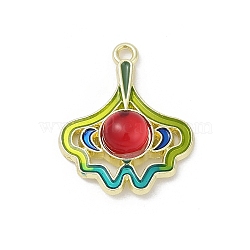 Alloy Enamel Pendants, with Resin, Cadmium Free & Nickel Free & Lead Free, Ginkgo Leaf Charm, Rack Plating, Golden, Red, 21x17.5x5.5mm, Hole: 1.6mm(PALLOY-R151-34G-01)