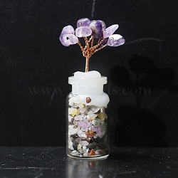 Natural Amethyst Chip Display Decorations, Fortune Tree Wishing Bottle, for Home Feng Shui Ornament, 20x70mm(DJEW-PW0021-39J)