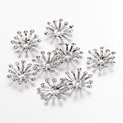 Platinum Iron Flower Bead Caps, 12~14x3.5mm, Hole: 1.5mm(X-IFIN-D001-P)
