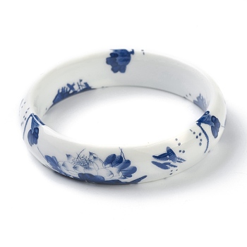 Fashion Women's Printed Porcelain Bangles, Flower Pattern, Dark Blue, Inner Diameter: 2-3/8 inch(5.9cm)