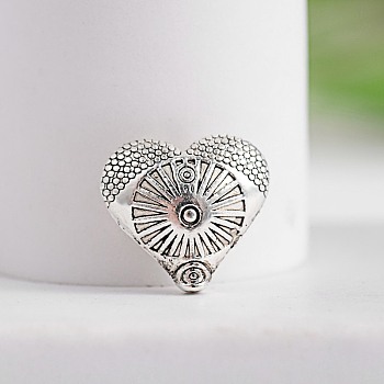 Tibetan Style Carved Heart Zinc Alloy Beads, Antique Silver, 12x13x6mm, Hole: 1mm