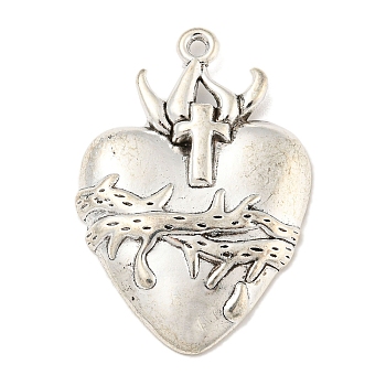 Tibetan Style Alloy Pendants, Heart Theme Charms, Antique Silver, 42x29.5x4mm, Hole: 2mm