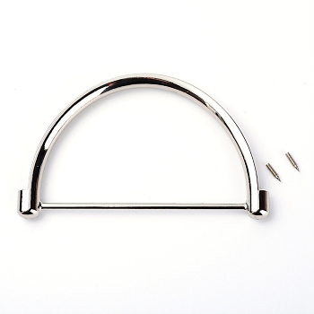 Zinc Alloy Bag Handle, with Iron Screws, Half Round, for Bag Accessories, Platinum, 7.8x13.1x1.1cm, Hole: 2mm