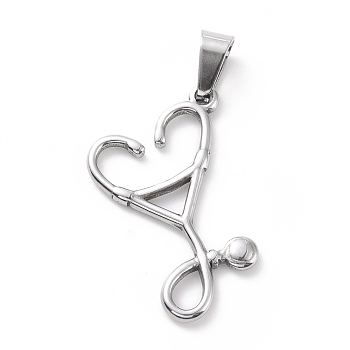 304 Stainless Steel Pendants, Echometer, Stainless Steel Color, 27x23.5x2mm, Hole: 3.5x7.5mm