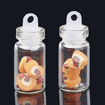 (Clearance Sale)Handmade Polymer Clay Nail Art Decoration Accessories, with Glass Wishing Bottle and CCB Plastic Bottle Stopper, Dark Orange, 4~7x4~6x0.1~1mm, bottle: 27.5x11mm, hole: 3mm