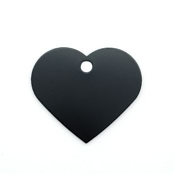 Colored Aluminum Pendants, Laser Cut, Double Sided Dog Pet Name Phone Number ID Tag Charm, Heart, Black, 33x37.6x1mm, Hole: 4mm