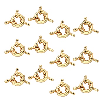 Brass Spring Ring Clasps, with Bail Beads/Tube Bails, Nickel Free, Real 18K Gold Plated, 11.5mm, Hole: 2.5mm, 10set/box