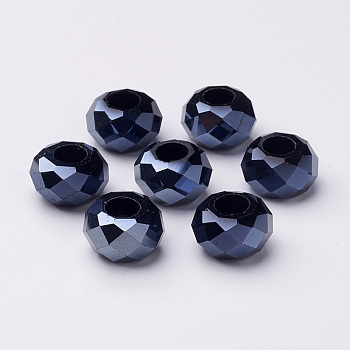 Handmade Crystal European Beads, Large Hole Beads, Imitation Austrian, Rondelle, Black, about 14mm in diameter, 8mm thick, hole: 5mm