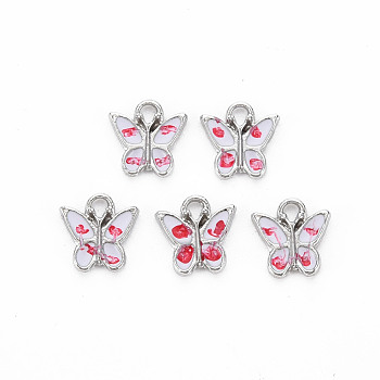 Platinum Alloy Charms, with Enamel, Cadmium Free & Lead Free, Butterfly, Red, 9x9x2mm, Hole: 1.4mm
