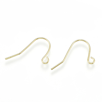 Brass Earring Hooks, with Horizontal Loop, Real 18K Gold Plated, 13x20x0.7mm, Hole: 1.5mm, Pin: 0.7mm
