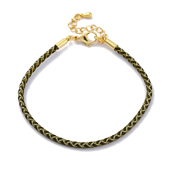 Polyester Cord Braided Bracelet Makings, with Stainless Steel Claw Lobster Clasps, Brass Findings, Long-Lasting Plated, Olive, 7-3/8 inch(18.8cm)