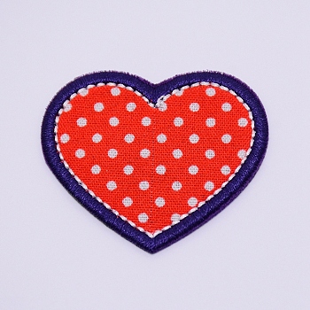Computerized Embroidery Cloth Iron on/Sew on Patches, Costume Accessories, Appliques, Heart with Dot, Red, 37x43x1mm
