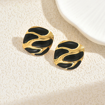 Stainless Steel Square Stud Earrings, Golden, Black, 21.2mm