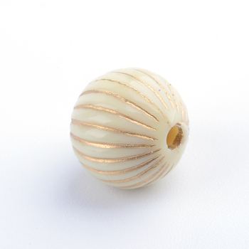 Round Plating Acrylic Beads, Golden Metal Enlaced, Beige, 16.5x16mm, Hole: 2mm, about 200pcs/500g