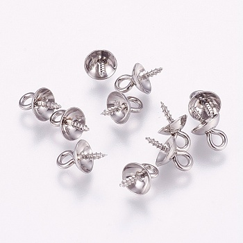 201 Stainless Steel Peg Bails Pendants, for Half-driled Beads, Stainless Steel Color, 10x6mm, Hole: 2mm, Pin: 1mm