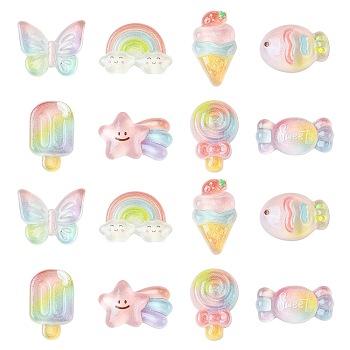 48Pcs 8 Styles Transparent Resin Cabochons, with Glitter Powder, Colorful, 14~26x15~28mm, 6pcs/style