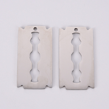 201 Stainless Steel Pendants, Laser Cut, Blade, Stainless Steel Color, 34.5x18.5x1mm, Hole: 1.8mm