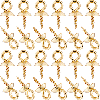 60Pcs 304 Stainless Steel Screw Cup Pearl Peg Bails Pin Pendants, For Half Drilled Beads, Golden, 10.5x5mm, Hole: 2mm, Pin: 1.3mm