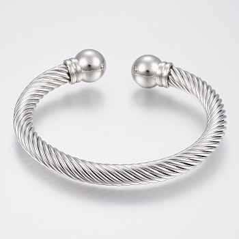 304 Stainless Steel Cuff Bangles Torque Bangles, Stainless Steel Color, 48x60mm(1-3/4 inchx2-3/8 inch)