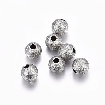 304 Stainless Steel Textured Beads, Round, Stainless Steel Color, 5x4.5mm, Hole: 1.5mm