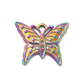 Ion Plating(IP) 304 Stainless Steel Pendant Rhinestone Settings, Butterfly, Rainbow Color, Fit For 1.2mm Rhinestone, 20x24.5x2mm, Hole: 2x3mm