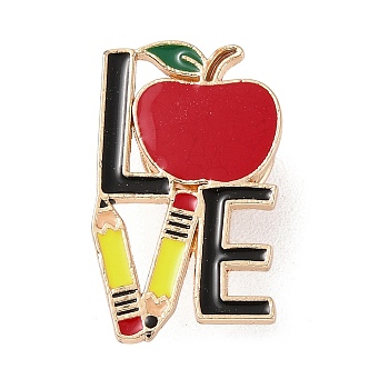 Teacher's Day Theme Rack Plating Light Gold Alloy Brooches, Enamel Pins, Word, 26x15.5x1.5mm