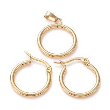 304 Stainless Steel Jewelry Sets, Hoop Earrings and Pendants, Ring, Golden, Hoop Earrings: 19x20.5x2mm, Pin: 0.6x1mm, Pendant: 23x19x2mm, Hole: 6x3mm
