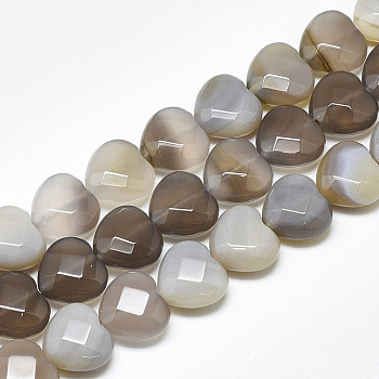 Natural Grey Agate Beads Strands, Faceted, Heart, 14.5~15x15~15.5x7~8mm, Hole: 1.2mm, about 14pcs/strand, 7.6 inch