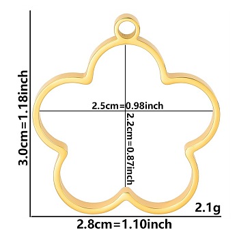 Stainless Steel Open Back Bezel Pendants, For DIY UV Resin, Epoxy Resin, Pressed Flower Jewelry, Golden, Flower, 30x28x3mm, Hole: 2.2mm