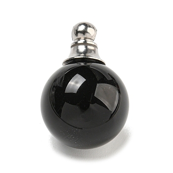 Natural Obsidian Perfume Bottle Pendants, with 304 Stainless Steel Findings, Round, 25x16mm, Hole: 2mm