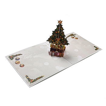 3D Christmas Tree Pop Up Paper Greeting Card, with Square Envelope, Christmas Day Invitation Card, Dark Olive Green, 300x150x118mm