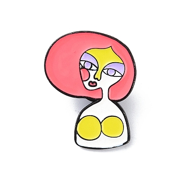 Black Zinc Alloy Brooches, Enamel Pins, for Backpack Cloth, Abstract Face, Hot Pink, 30x23x1.5mm