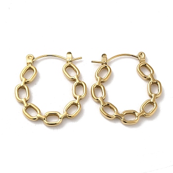 Rack Plating 304 Stainless Steel Hoop Earrings for Women, Hollow Oval, Real 18K Gold Plated, 24.5x23x2mm