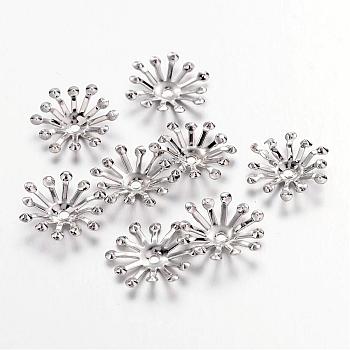 Platinum Iron Flower Bead Caps, 12~14x3.5mm, Hole: 1.5mm