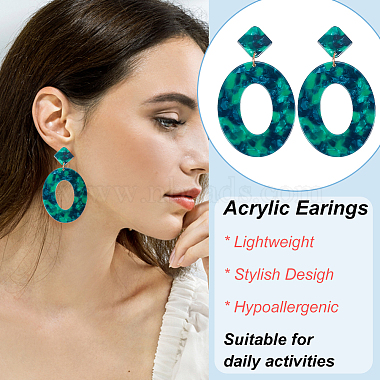 5 Pair 5 Color Acrylic Hollow Oval Dangle Stud Earrings with Steel Iron Pins for Women(EJEW-AN0004-04)-3