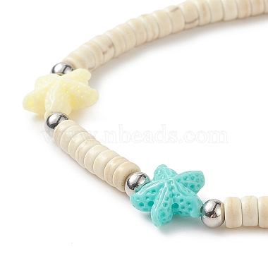 Dyed Synthetic Turquoise(Dyed) Heishi Beaded Bracelets with Dyed Synthetic Coral Starfish(BJEW-JB09194-02)-4