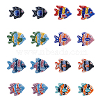 16Pcs 8 Colors Handmade Porcelain Beads, Hand Painted Ceramic Beads, Fish, Mixed Color, 17~18x21~22x7~7.5mm, Hole: 2mm, 2pcs/color(PORC-DC0001-01)