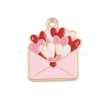 Valentine's Day Alloy Enamel Pendants, Light Gold, Envelope, 20x17x1.5mm, Hole: 1.6mm(ENAM-I084-01KCG-30)