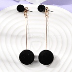 Iron Dangle Stud Earrings, Round, with Iron and Fleece Fabric, Rack Plating, Long-Lasting Plated, Real 18K Gold Plated, Cadmium Free & Lead Free, Black, 73.5x16mm(EJEW-D355-03G-01)