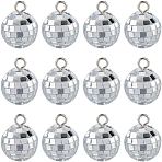 24Pcs Mirror Ball Reflective Ball Pendants, For Party Wedding Glass Ball Decoration, Silver, 34x25.5mm, Hole: 5mm(AJEW-SC0002-62)