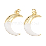 Brass Enamel Pendants, Moon Charms, Long-Lasting Plated, Cadmium Free & Lead Free, Real 18K Gold Plated, 24x16x2.5mm, Hole: 3mm(KK-L275-24G)