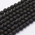 Electroplate Natural Druzy Agate Beads Strands, Round, Frosted, Black Plated, 10mm, Hole: 1mm, about 37pcs/strand, 38cm(G-G708-10mm-09)